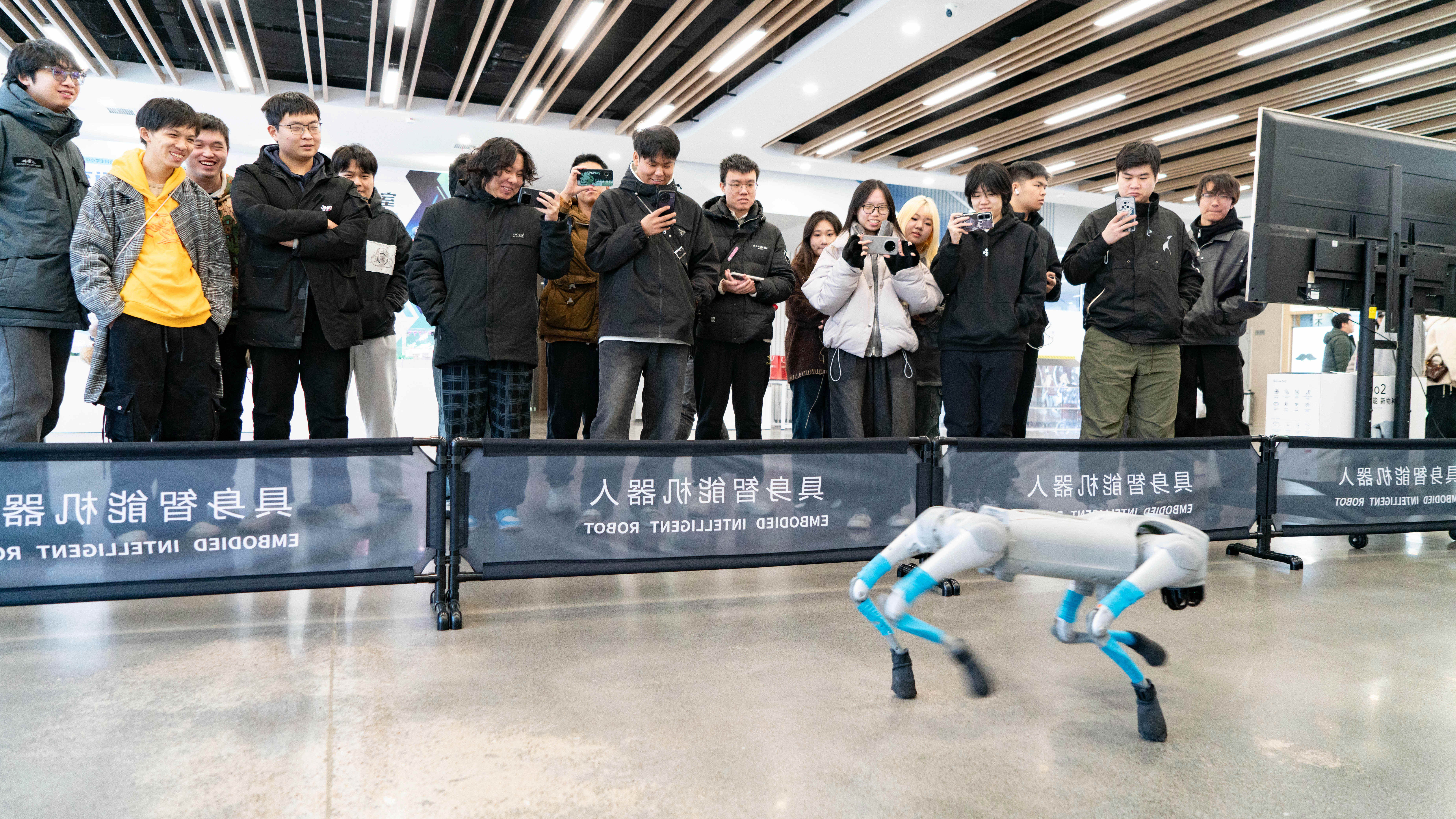 實習團學員與AI機器狗互動。人民網 張志強攝